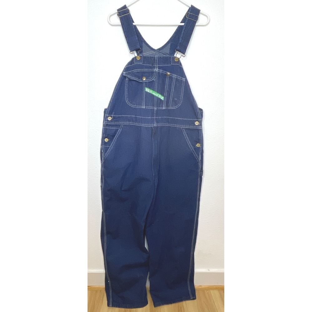 Key Mens Bib Overalls Denim Workwear 34 x 32 Blue